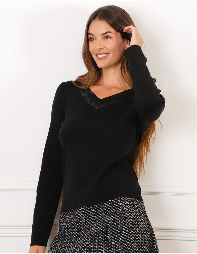 Pull V sequins noir