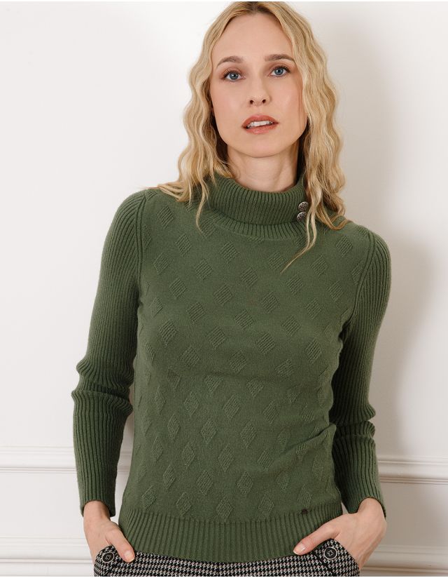 Pull col roulé vert kaki