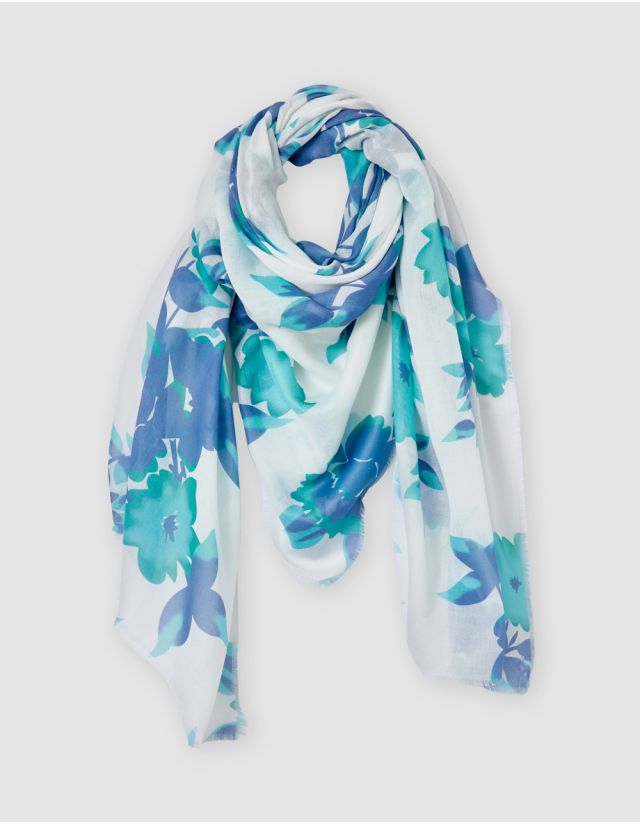 Foulard motif fleur blanc