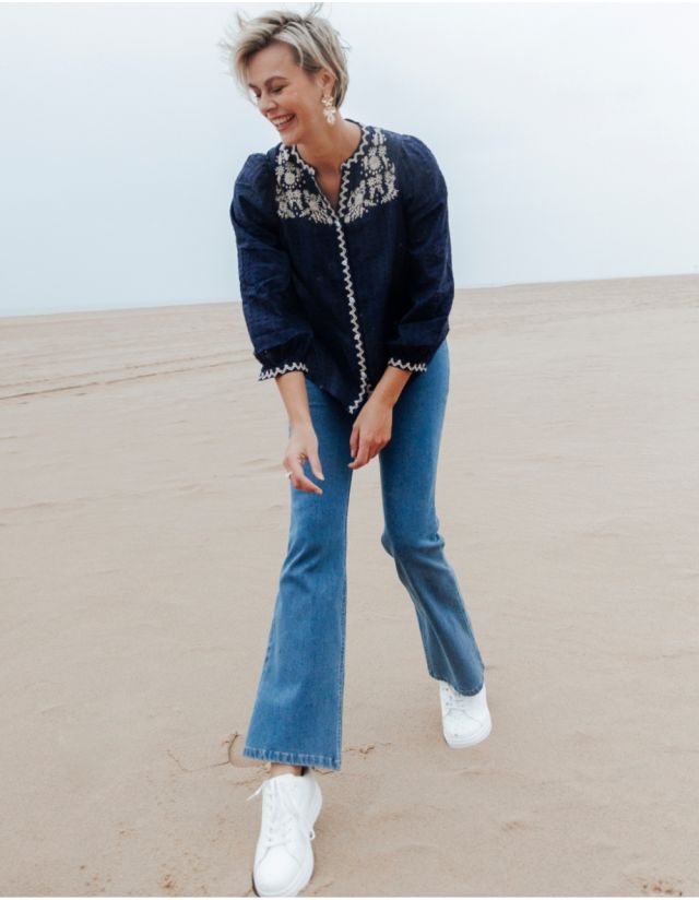 Jean flare coton bleu