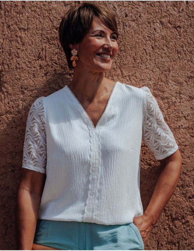 Blouse dentelle écru