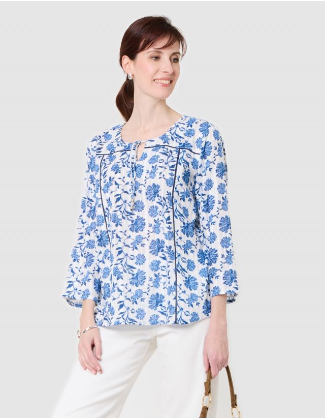 Blouse imprimé coton bleu