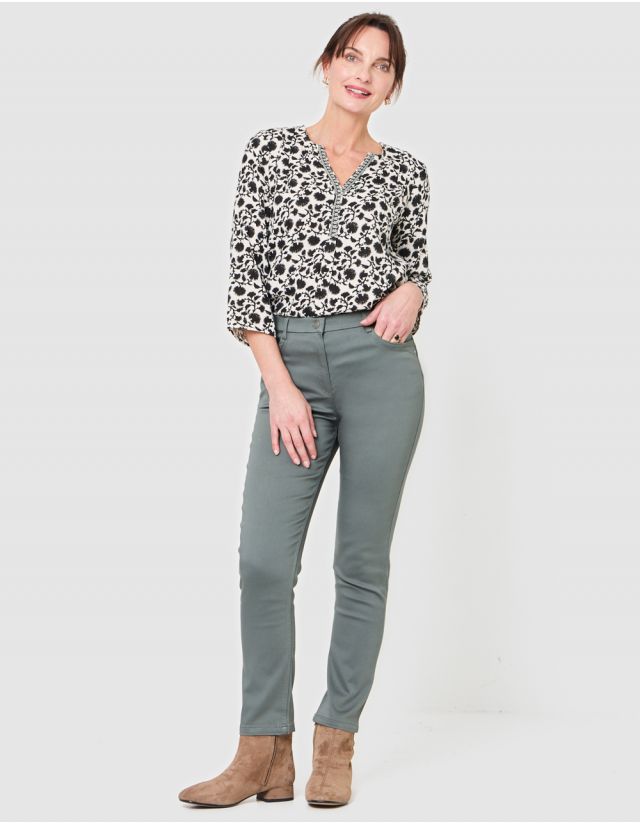 Pantalon coton 7/8 kaki