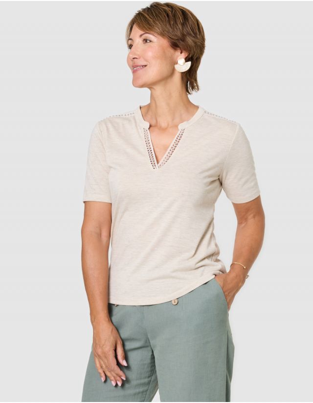 T-shirt ajouré beige