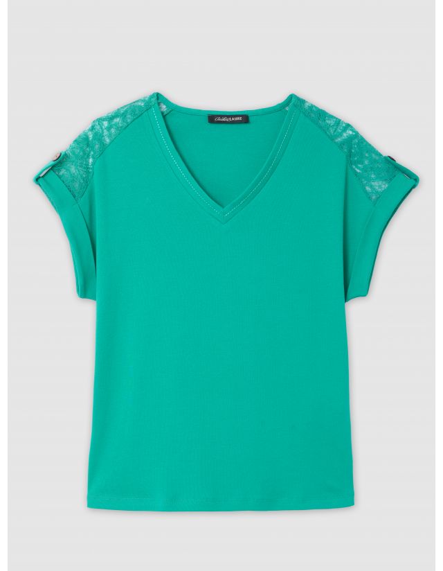 T-shirt dentelle vert