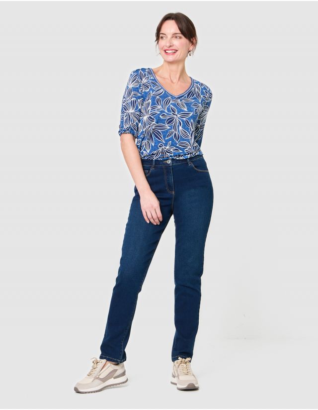 Jean droit bleu brossé