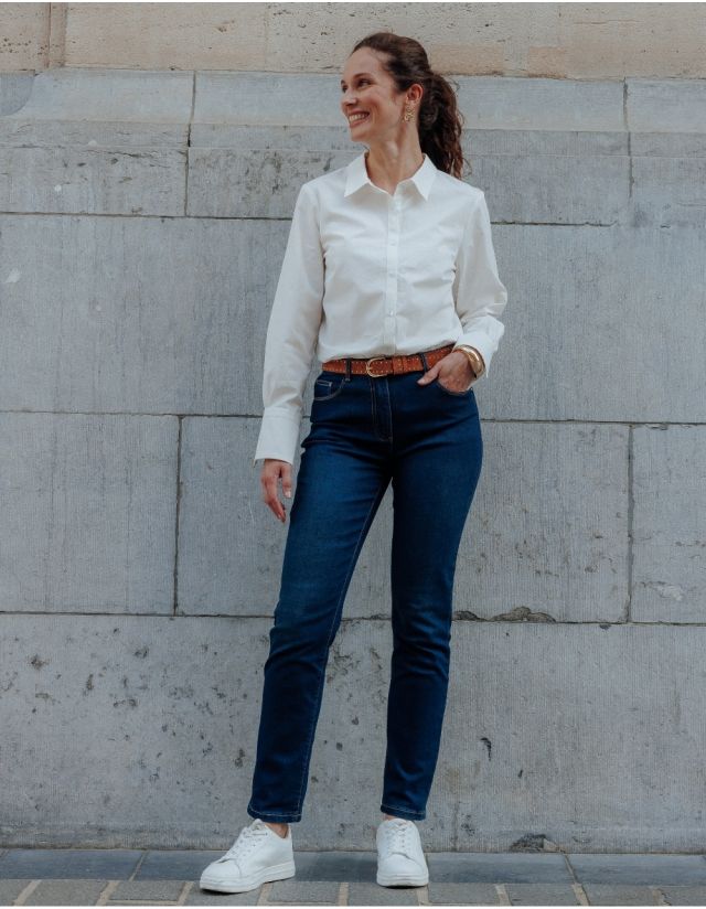 Jean droit bleu brossé