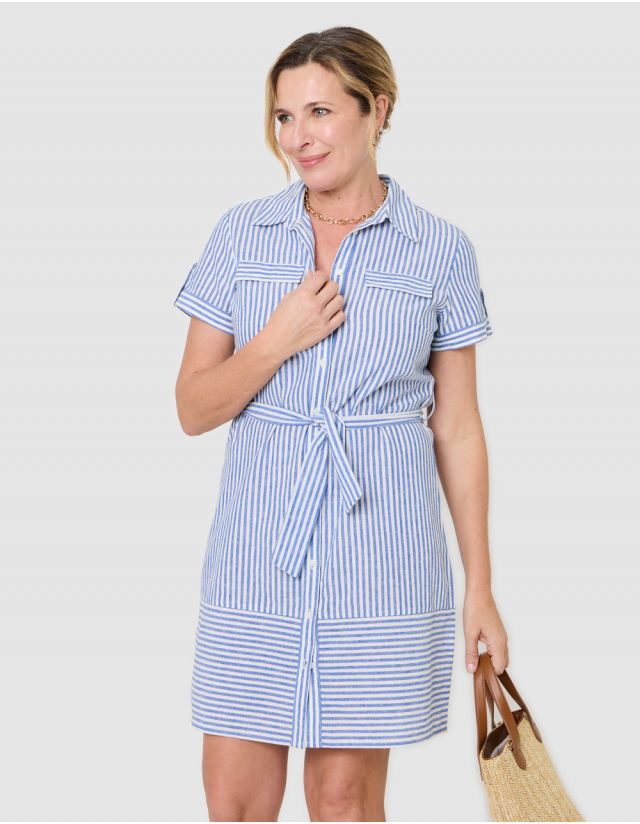 Robe rayée lin bleu