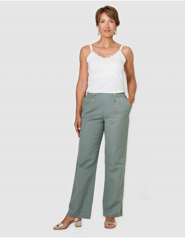 Pantalon large lin vert