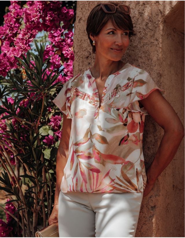Blouse imprimé beige rose