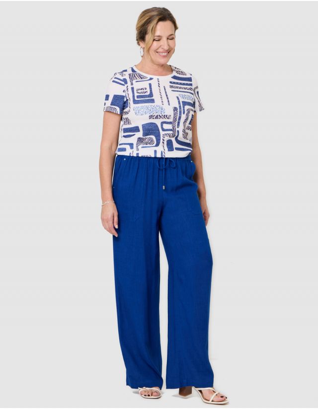 Pantalon fluide lin bleu