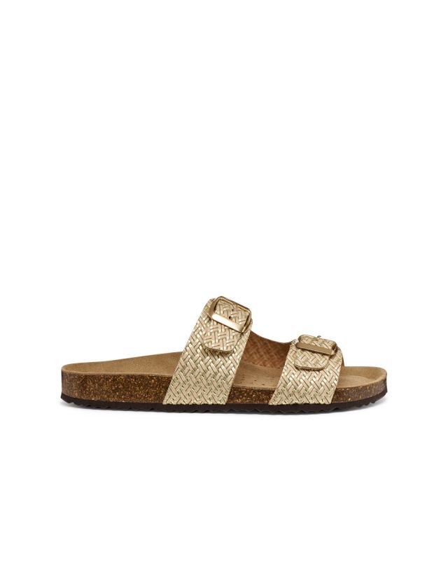 Mules cuir imprimé or