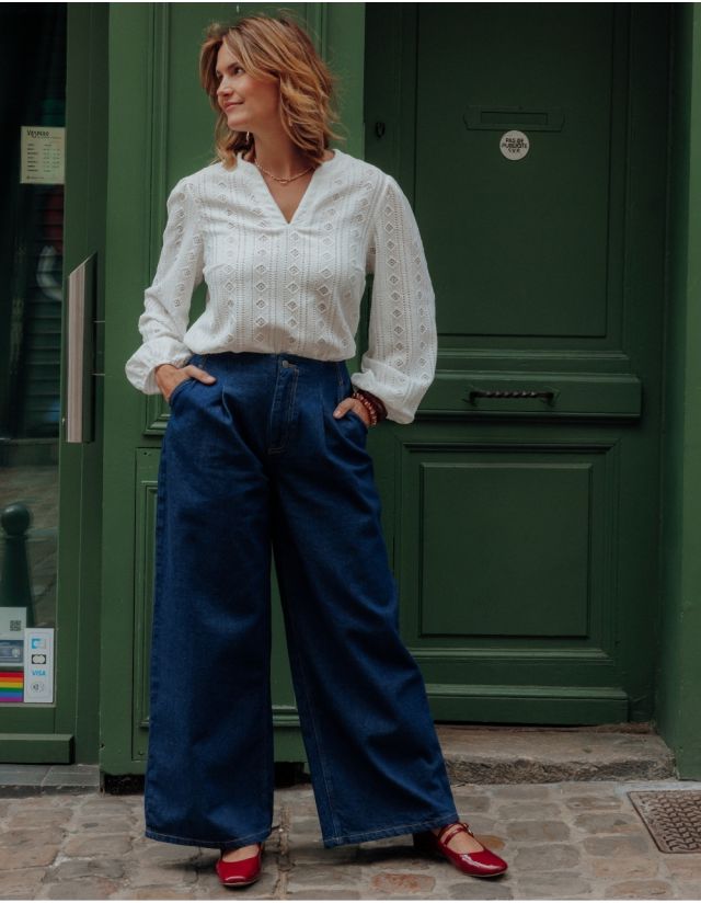 Jean large pince bleu