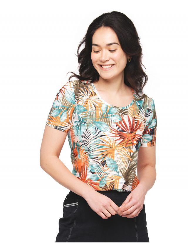 T-shirt bleu feuillages