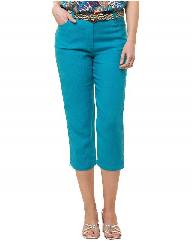 Pantacourt 100% lin bleu