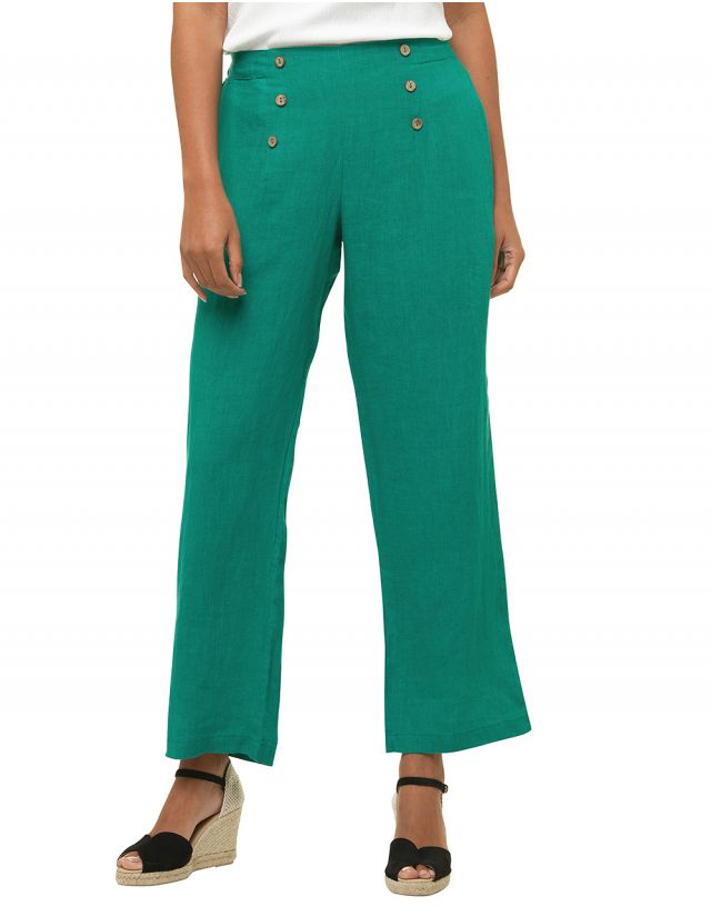 Pantalon 100% lin vert