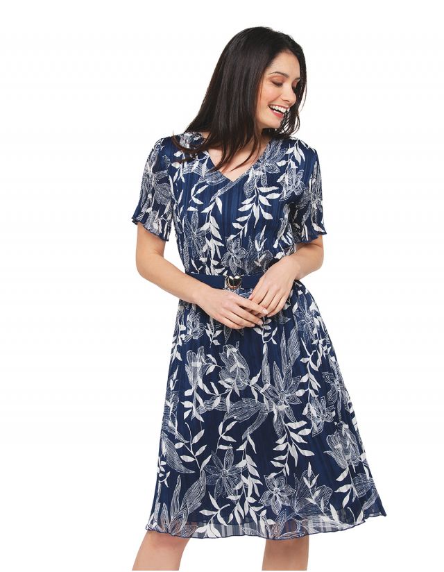 Robe plissée bleu marine