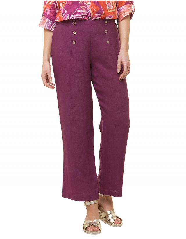 Pantalon 100% lin violet