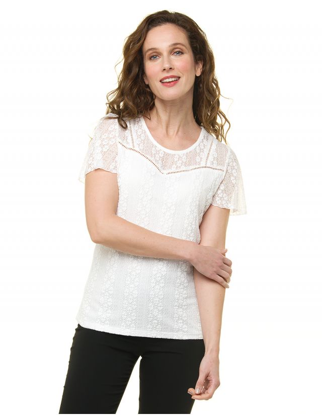 T-shirt dentelle écru