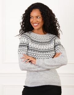 Pull motif jacquard gris
