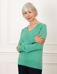 Pull col V laine vert