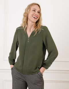Blouse col V vert kaki