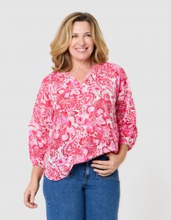 Blouse motif coton rose