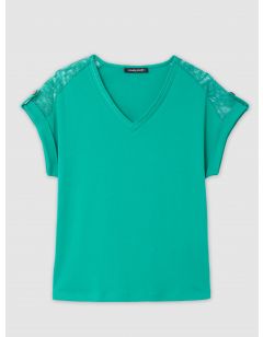 T-shirt dentelle vert