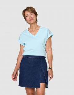 T-shirt dentelle bleu