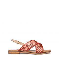 Sandale plate cuir rouge