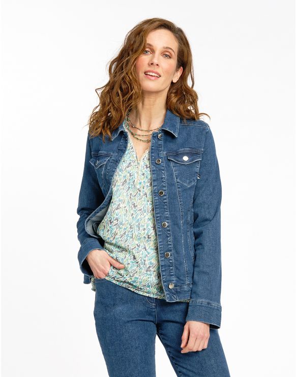 veste femme en jeans bleu délavé cintrée courte - Caprices de