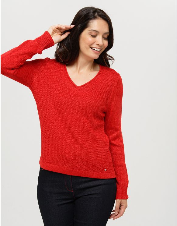 pull en maille duveteuse avec col v zippe rouge pulls femme