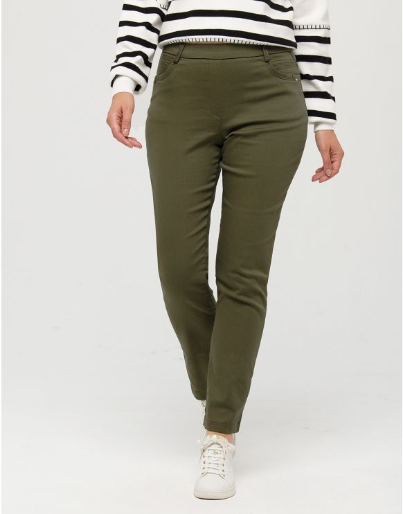 INEXTENSO Pantalon détente vert kaki femme pas cher 