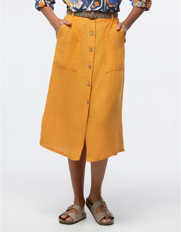 jupe midi lin ocre