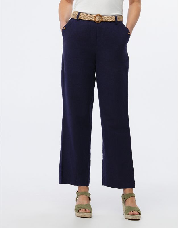 Pantalon lin bleu 7/8ème