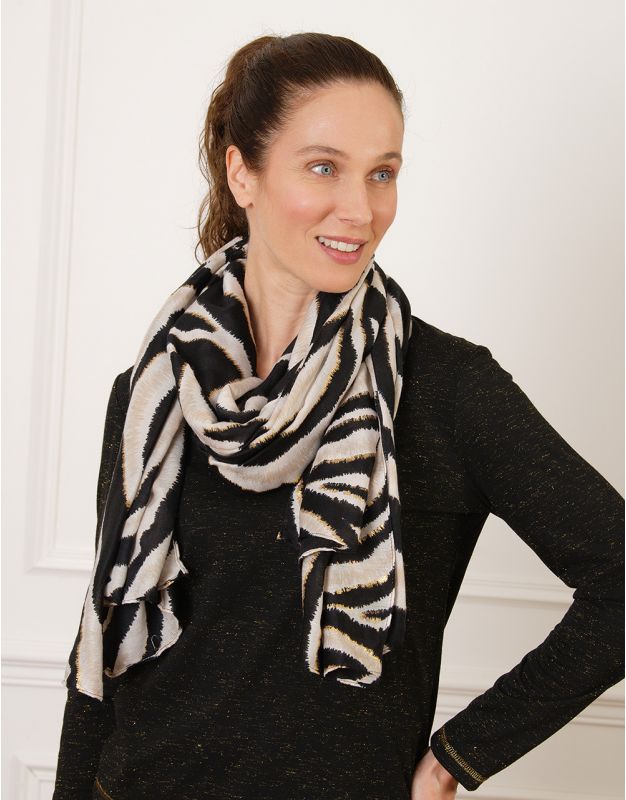Foulard noir motif zèbre