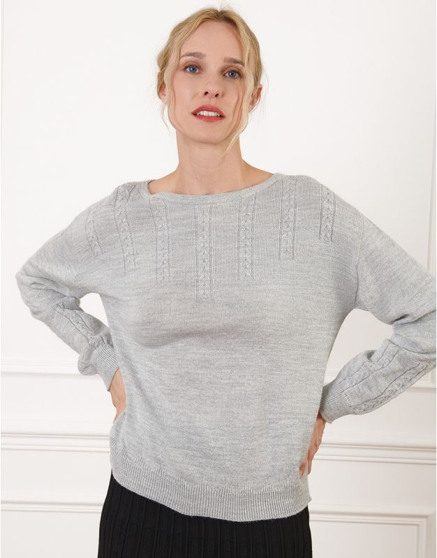 Pull laine torsades gris