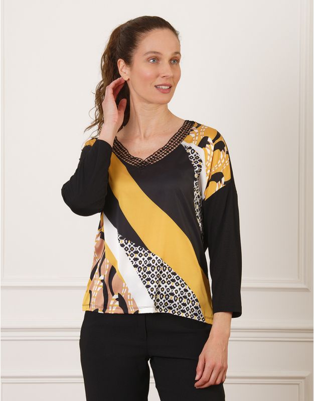 T-shirt bi-matière ocre