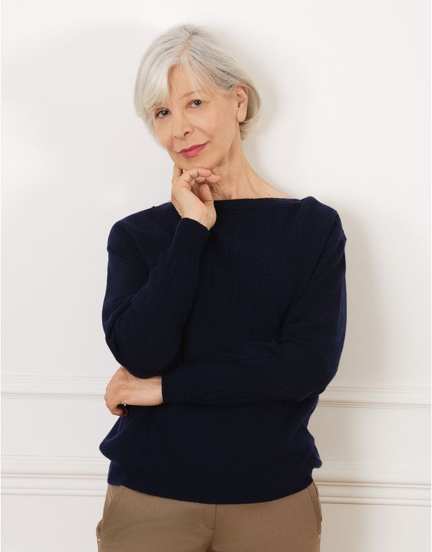 Pull laine torsades bleu