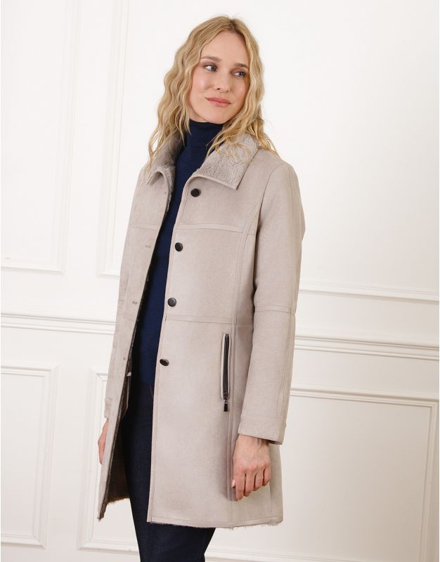 Manteau peau lainée taupe