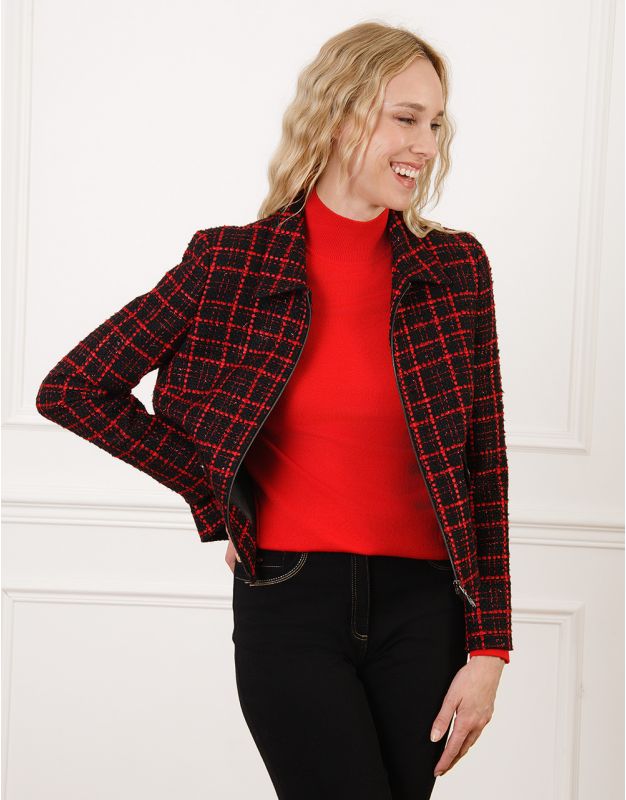 Veste courte tweed rouge