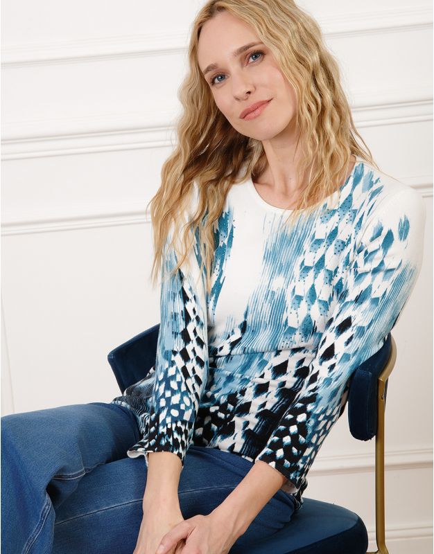 Pull strass motif bleu