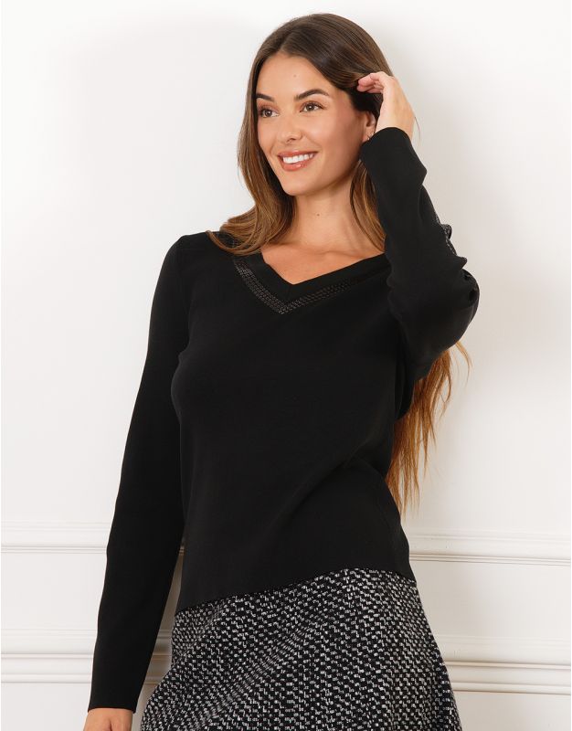Pull V sequins noir