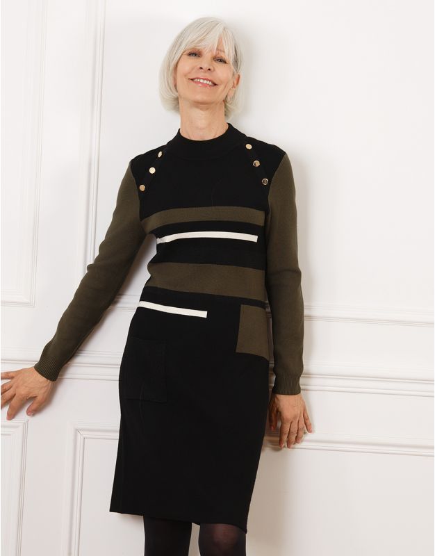 Robe pull kaki boutons