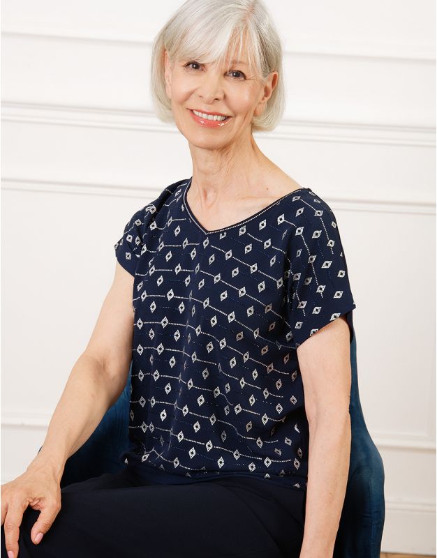 T-shirt bleu motif doré