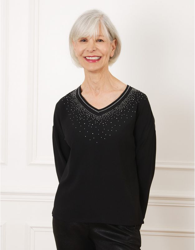 Blouse chic strass noir