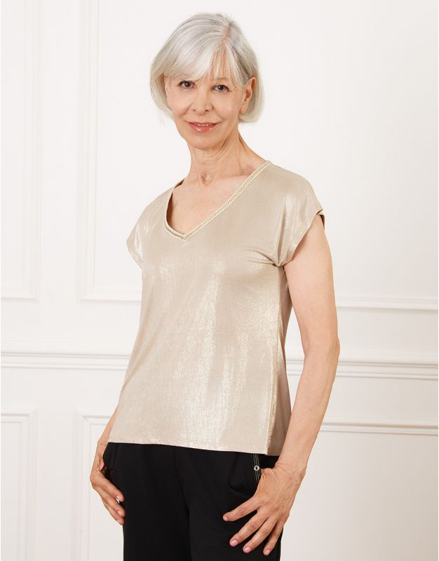 T-shirt chic beige lamé