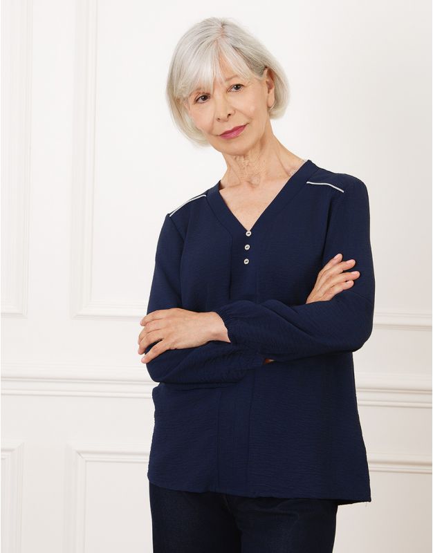Blouse col V bleu marine
