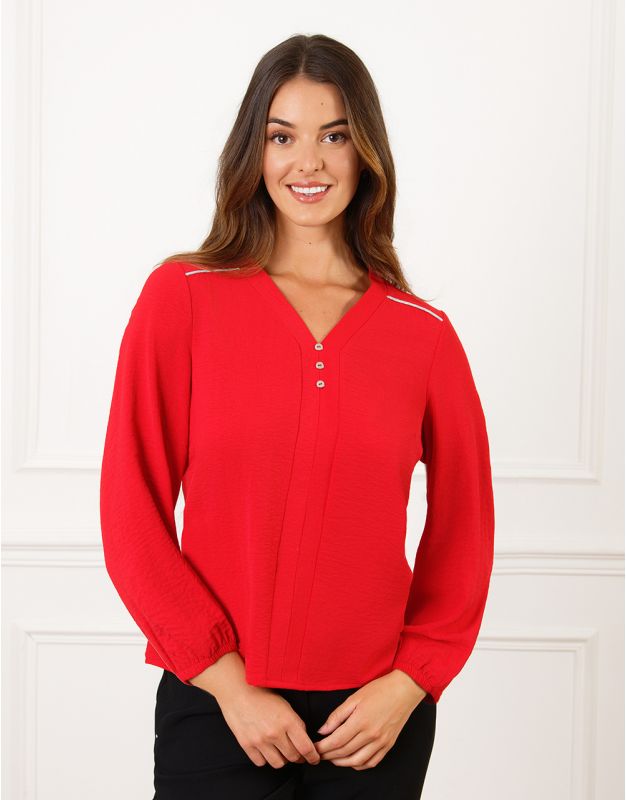 Blouse col V rouge