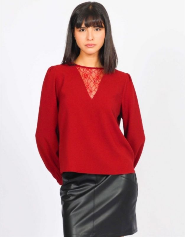 Blouse rouge dentelle
